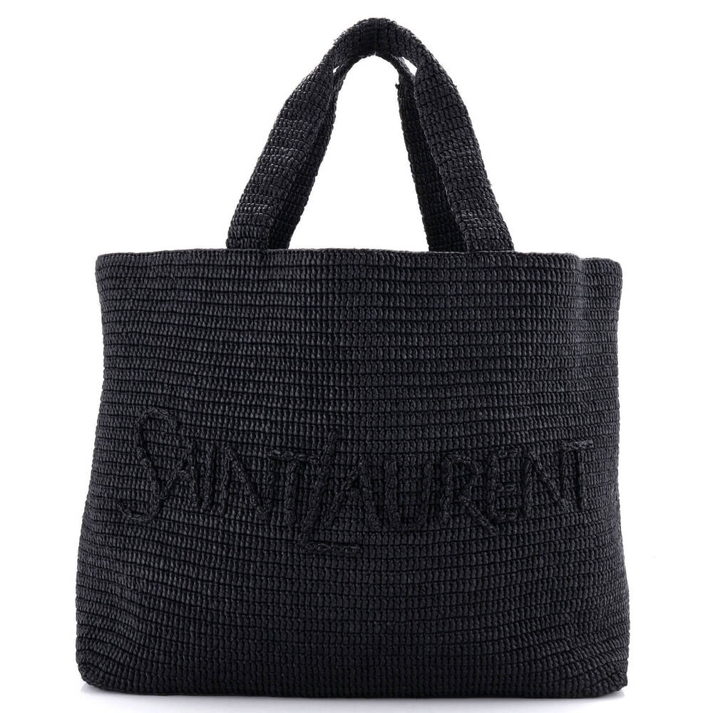 Saint Laurent Logo Supple Tote Embroidered Raffia